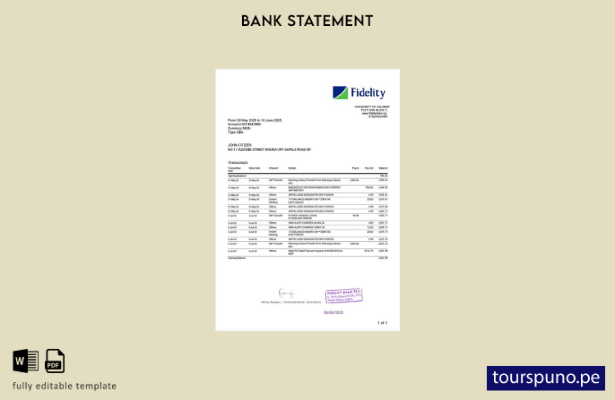listo para imprimir plantilla de versión en Word del extracto bancario de Nigeri
